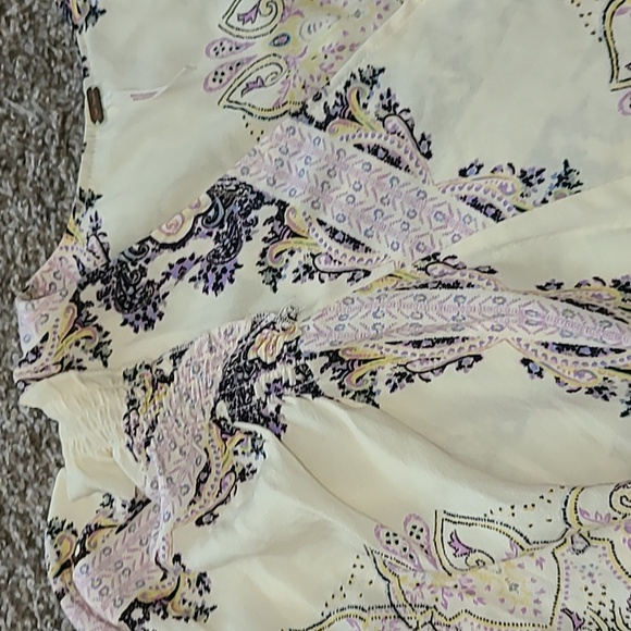 Free People Cream and Purple Puff Sleeve Ruffled Blouse - Picture 3 of 6